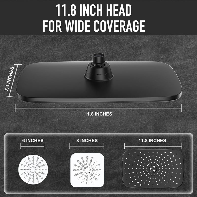 Veken 11.8'' Rain Shower Head with Handheld, High Pressure Rainfall Showerhead Combo with 5 Handheld Water Spray Modes for Bathroom Accessories, Home Decor, Detachable Dual Shower Heads, Matte Black - Image 2